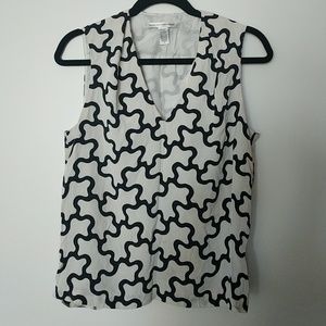 DVF black/white silk sleeveless blouse